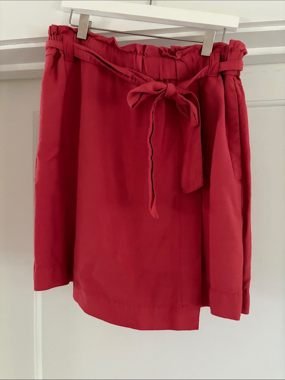 LOFT Red Paperbag Waist Mini Skirt